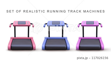 3d realistic set running track machine. Vector illustration. 117026156