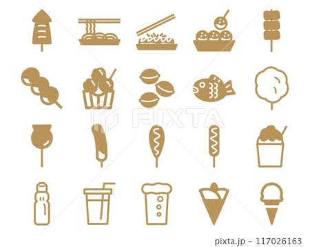 屋台の料理のアイコンセット_コルク模様 117026163