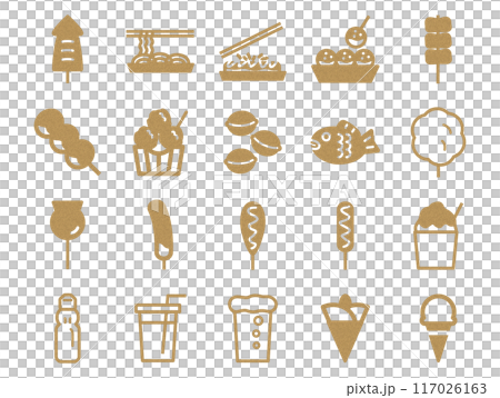 屋台の料理のアイコンセット_コルク模様 117026163
