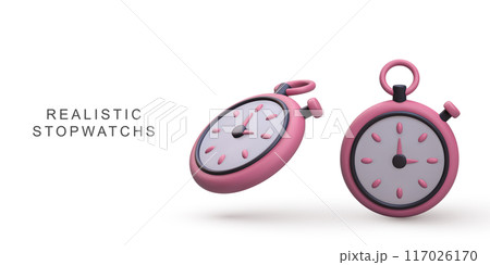 3d realistic two stopwatchs on white background. Vector illustration. 3d realistic two stopwatchs on white background. Vector illustration. 117026170