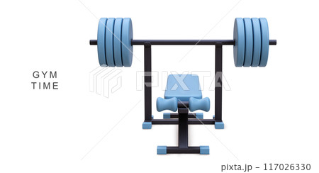 3d realistic gym bench and barbell. Vector illustration. 117026330