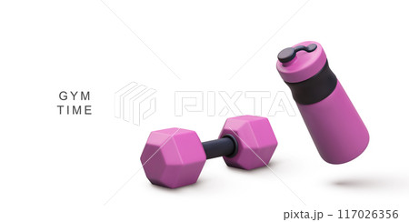 3d realistic gym time concept. Vector illustration. 117026356