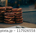 traditional turkish baked bread on wooden table 117026558