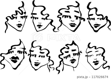 Contemporary Dry Brush Abstract Girl Portrait Set Contemporary Dry Brush Abstract Girl Portrait Set 117026674