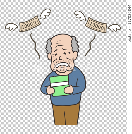 An elderly man sad about his dwindling savings and bankruptcy in retirement An elderly man sad about his dwindling savings and bankruptcy in retirement 117026844