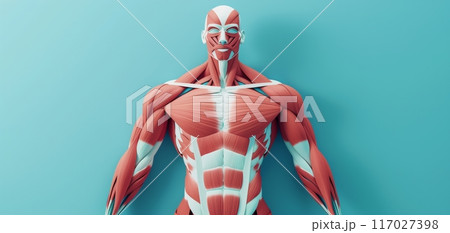 Detailed 3D rendering of the human muscular...のイラスト素材 [117027398] - PIXTA