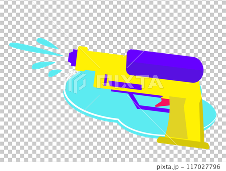 Water gun. Playing in the sea, swimming in the sea. Beach. Summer vacation. Vector illustration Water gun. Playing in the sea, swimming in the sea. Beach. Summer vacation. Vector illustration 117027796