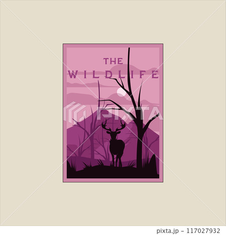 antler or deer in the dead forest poster vintage minimalist vector illustration template graphic design. wildlife outdoors nature banner for business travel or environment concept 117027932