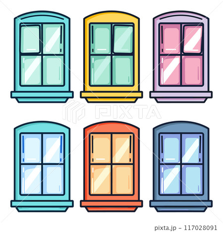 Six colorful cartoon windows, variety designs...のイラスト素材 [117028091] - PIXTA
