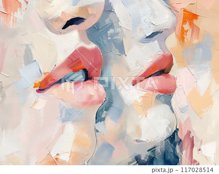 Abstract close-up of lips in pastel colors. AI generation 117028514