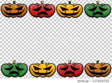 カラフルなお化けかぼちゃのハロウィン装飾ラインフレーム 117028782