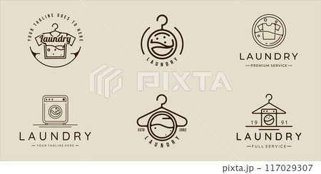 set of laundry line art vector logo simple minimalist illustration template icon graphic design. bundle collection of various business sign or symbol with typography 117029307