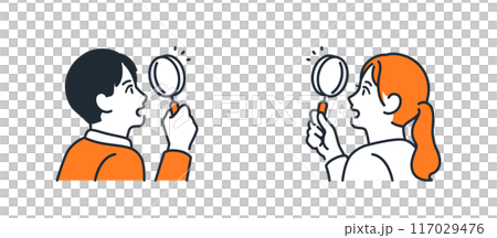 透過放大鏡看的青年男女插畫集素材 透過放大鏡看的青年男女插畫集素材 117029476