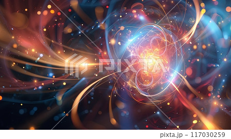 dynamic representation of quantum technology, featuring swirling lights dynamic representation of quantum technology, featuring swirling lights 117030259