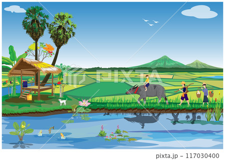 farmer go to paddy field vector design 117030400