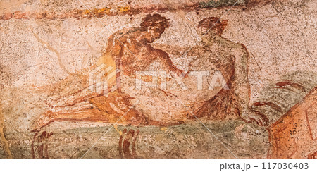 Pompeii, Italy. Fresco Sex Scene On Wall Of Lupanar Of Pompeii Pompeii, Italy. Fresco Sex Scene On Wall Of Lupanar Of Pompeii 117030403