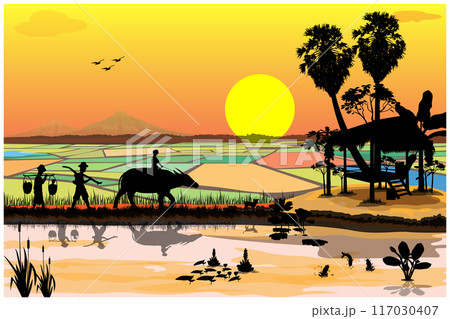 farmer go to paddy field vector design 117030407