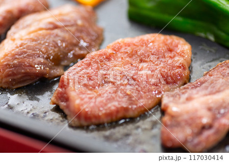 ホットプレートで焼き肉を焼く(牛ハラミ) ホットプレートで焼き肉を焼く(牛ハラミ) 117030414