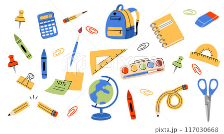 Back to school cute stationary set. Supplies for studying and office. 117030668