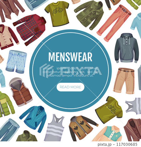 Man Fashion Clothes Banner Design with Sale Offer Vector Template Man Fashion Clothes Banner Design with Sale Offer Vector Template 117030685