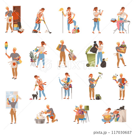 Man Character Engaged in Household Activity and Domestic Chores Vector Set 117030687