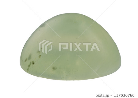 natural green prehnite gem on the white background 117030760