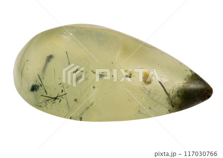 natural green prehnite gem on the white background 117030766