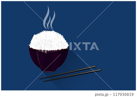 steamed rice in a purple cup on a blue background.vector design 117030819
