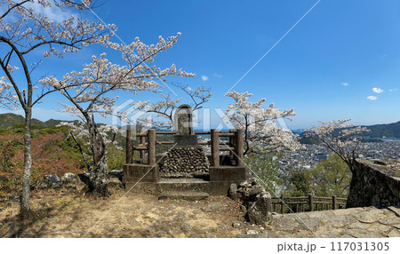 佐伯城跡の独歩碑と桜 117031305