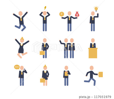 Business people icon pictograms. Leadership training, meeting and corporate career. Modern simple style pictogram concept. Blue color characters set. Simple material design for web and website. 117031979