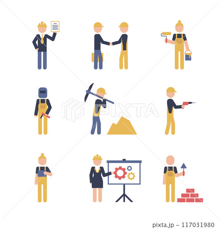 Construction risk icon symbol collection on white background. Construction pictograms in color. Building characters. Construction risk icon symbol collection on white background. Construction pictograms in color. Building characters. 117031980