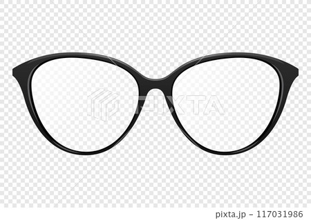 Vector 3d Realistic Black Round Frame Glasses Isolated. Sunglasses, Lens, Vintage Eyeglasses in Front View. Design Template for Optics and Eyewear Branding Concept 117031986