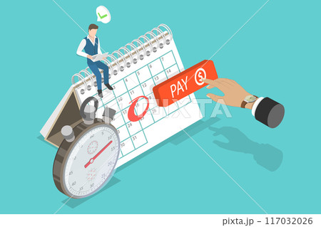 3D Isometric Flat Vector Illustration of Payment Calendar, Efficient Organization of Bills and Expenses 117032026