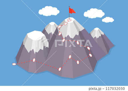 3D Isometric Flat Vector Illustration of Route To Success, Strategy Goals and Target 117032030