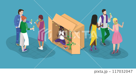3D Isometric Flat Vector Illustration of Introvert Vs Extravert, Open and Closed Persons 3D Isometric Flat Vector Illustration of Introvert Vs Extravert, Open and Closed Persons 117032047