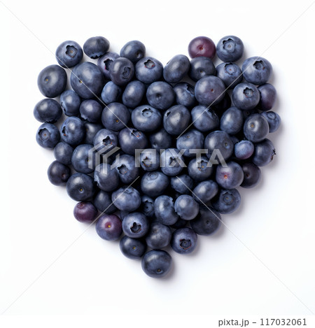 Blueberries in the shape of a heart for healthy eating and lifestyle. 117032061