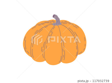 Pumpkin hand drawn cartoon vector illustration in bright warm colors, vegetable for seasonal autumn holidays celebration design, healthy vegetarian diet, Thanksgiving, Halloween clipart 117032739