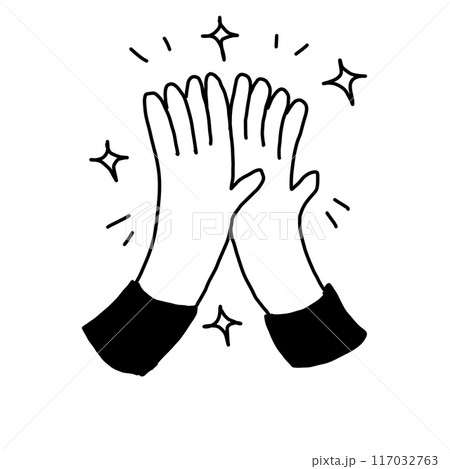 Hand clap, give five gesture. Outline doodle agreement. Sketch hand drawing. Friendship and applaud concept. Cartoon positive communication of two people Hand clap, give five gesture. Outline doodle agreement. Sketch hand drawing. Friendship and applaud concept. Cartoon positive communication of two people 117032763