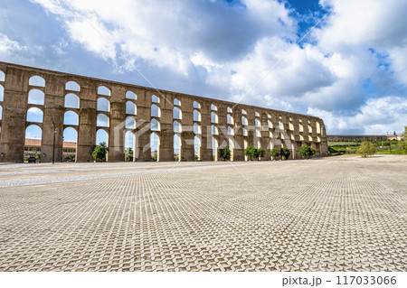 The Amoreira Aqueduct in the city of Elvas in Alentejo, Portugal. The Amoreira Aqueduct in the city of Elvas in Alentejo, Portugal. 117033066