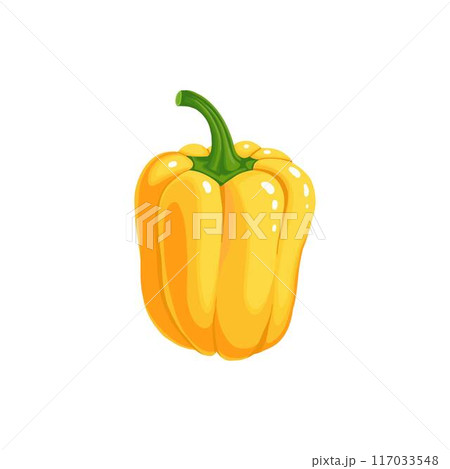 Bell pepper. Cartoon yellow orange sweet paprika, fresh organic vegetable for cooking and healthy eating. Vector colorful food vegetable illustration 117033548