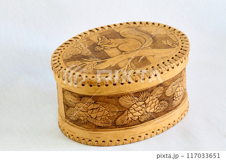 closed antique handmade birch bark box 117033651