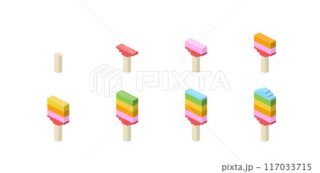 Step-by-step preparation of ice cream in isometry. Vector Step-by-step preparation of ice cream in isometry. Vector 117033715