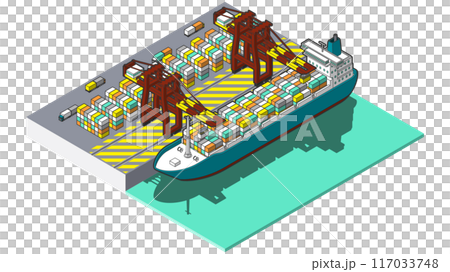 俯瞰から見た立体の港ベクターイラスト 117033748