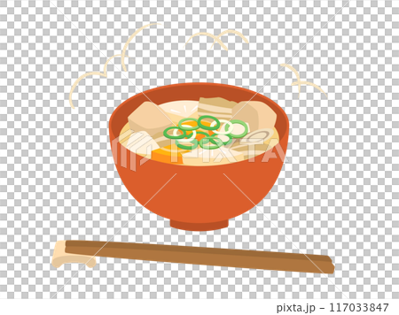 豚汁をイメージしたイラスト　お箸・湯気付きバージョン 117033847