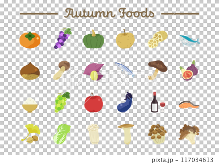 秋の味覚イラスト素材セット _( 食材 食べ物 ベクター ) 117034613