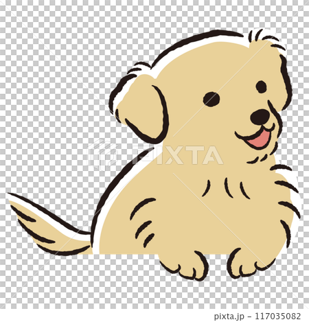 ひょこっと覗いている犬の手描きイラスト 117035082