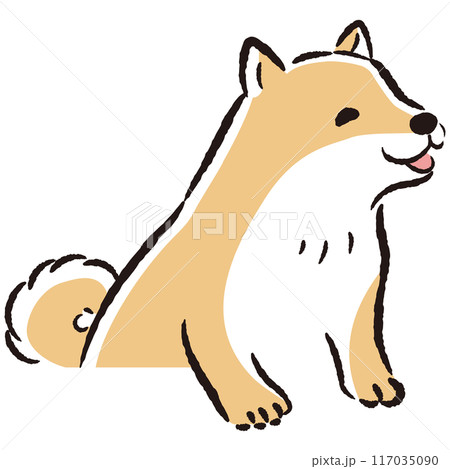 ひょこっと覗いている犬の手描きイラスト 117035090