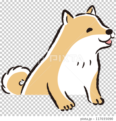 ひょこっと覗いている犬の手描きイラスト 117035090