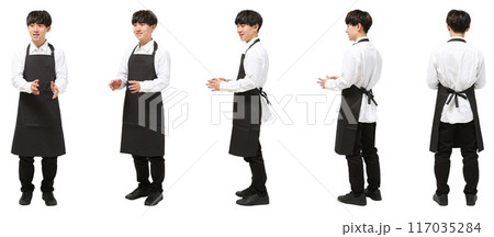 エプロンカフェ店員の男性の全身人物切り抜き素材 エプロンカフェ店員の男性の全身人物切り抜き素材 117035284