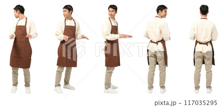 ショップ店員のエプロン男性の全身人物切り抜き素材 117035295